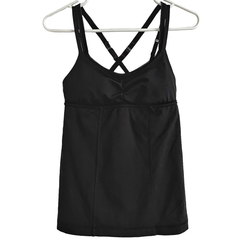 Lululemon Warrior 1 Strappy Criss Cross Padded Layered Tank Top 4 Black